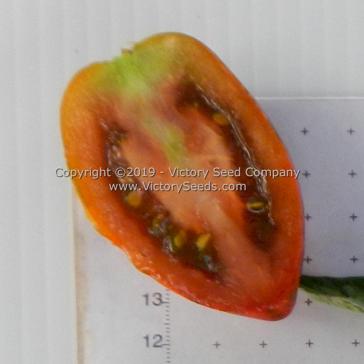 The inside of a 'Dwarf Audrey's Love' tomato.