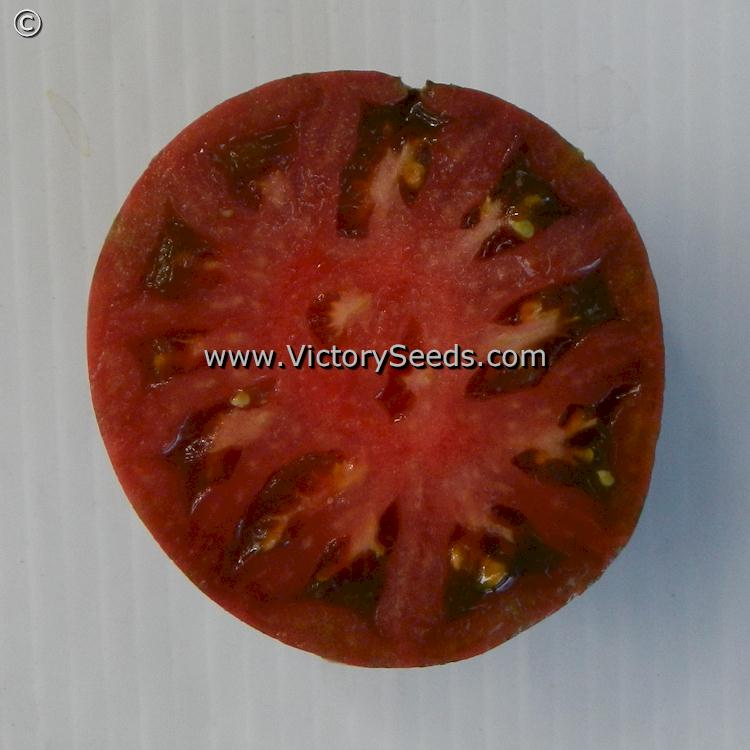 The inside of a 'Dwarf Chocolate Heartthrob' tomato.