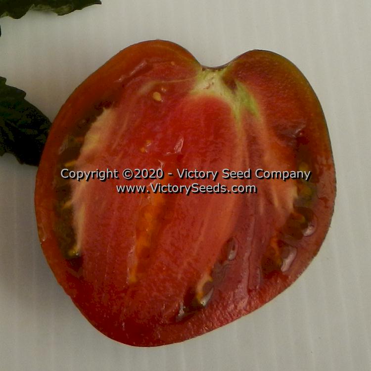 The inside of a 'Dwarf Purple Heartthrob' tomato.
